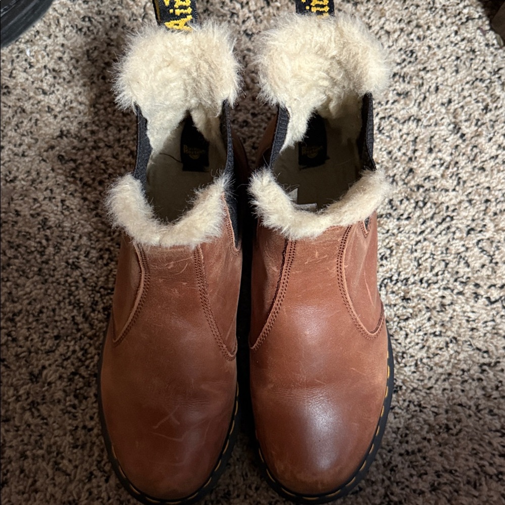 Dr. Martens Brown Ankle Boots with Cream Fur